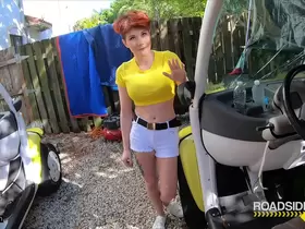 Roadside - Short Haired Redhead Gets Fucked By Mechanic's Big Cock